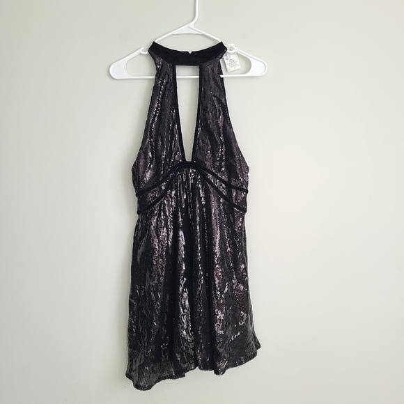 Free People Film Noir Sequined Halter Mini Dress 8 - Picture 3 of 8